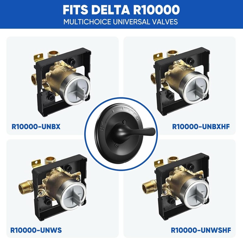 chufa Universal Shower Trim Kit for Delta 13/14 Series, Matte Black Metal Handle & Cover Plate, Fits R10000-UNBX/UNBXHF/UNWS/UNWSHF, Cartridge Included, Easy DIY Install (Valve Body Not Included) - Image 2